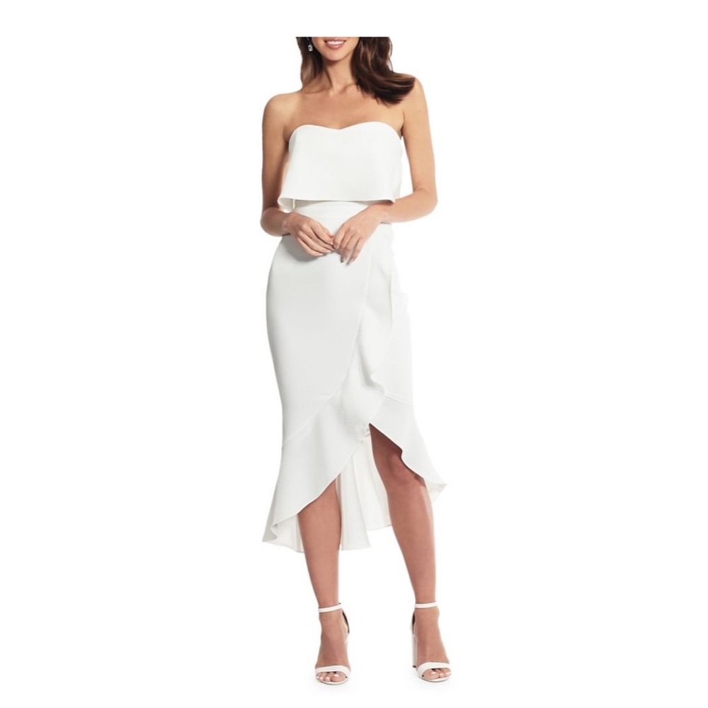 White ruffle strapless dress